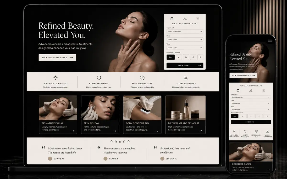 Responsive website concept shown across laptop and phone